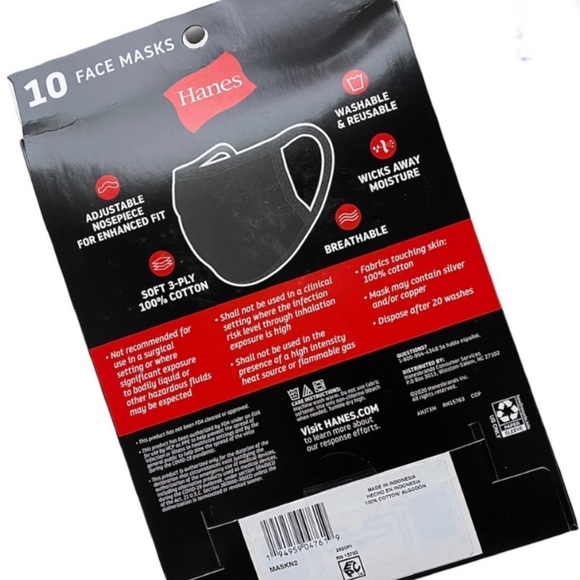 Hanes 1 Pack Washable Reusable Cotton Face Masks, 10pcs Face Mask in each pack. - Picture 5 of 6